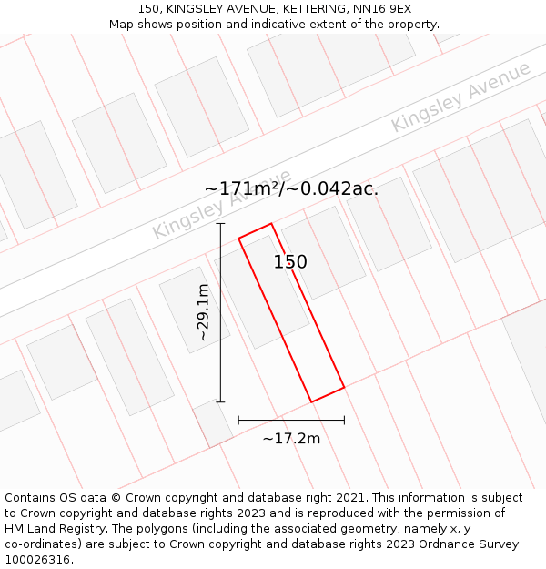 150, KINGSLEY AVENUE, KETTERING, NN16 9EX: Plot and title map