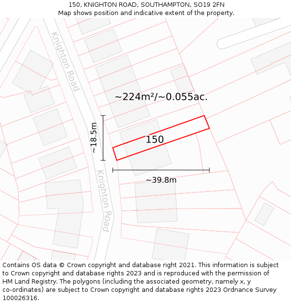 150, KNIGHTON ROAD, SOUTHAMPTON, SO19 2FN: Plot and title map