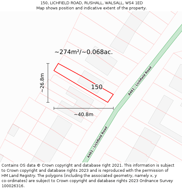 150, LICHFIELD ROAD, RUSHALL, WALSALL, WS4 1ED: Plot and title map
