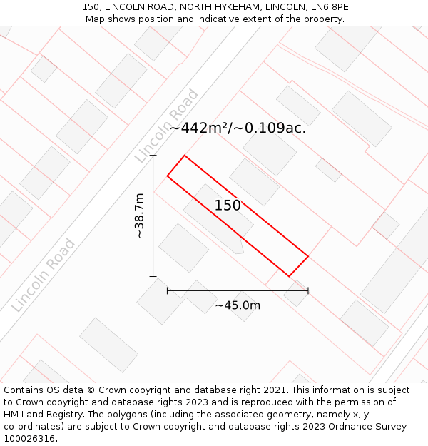 150, LINCOLN ROAD, NORTH HYKEHAM, LINCOLN, LN6 8PE: Plot and title map