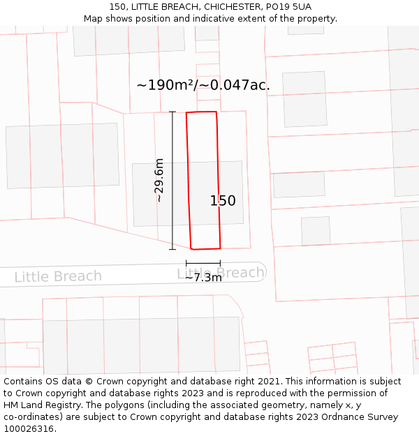 150, LITTLE BREACH, CHICHESTER, PO19 5UA: Plot and title map