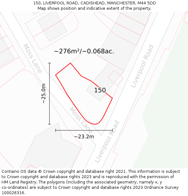 150, LIVERPOOL ROAD, CADISHEAD, MANCHESTER, M44 5DD: Plot and title map