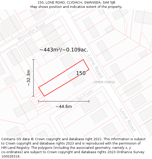 150, LONE ROAD, CLYDACH, SWANSEA, SA6 5JB: Plot and title map