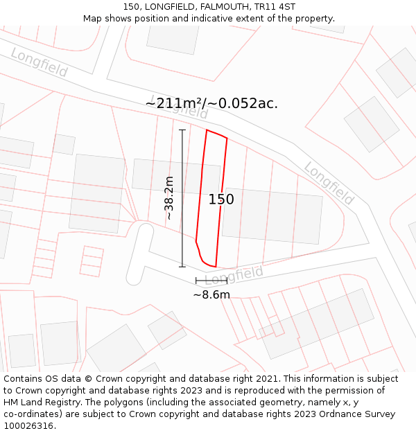 150, LONGFIELD, FALMOUTH, TR11 4ST: Plot and title map