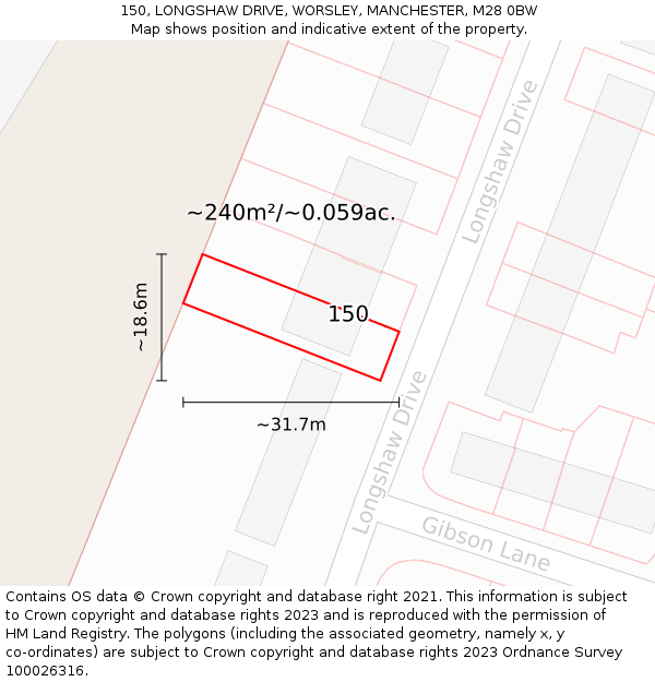 150, LONGSHAW DRIVE, WORSLEY, MANCHESTER, M28 0BW: Plot and title map