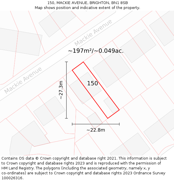 150, MACKIE AVENUE, BRIGHTON, BN1 8SB: Plot and title map