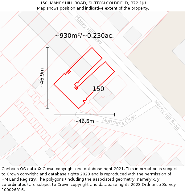 150, MANEY HILL ROAD, SUTTON COLDFIELD, B72 1JU: Plot and title map