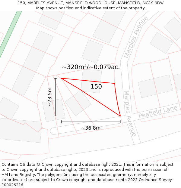 150, MARPLES AVENUE, MANSFIELD WOODHOUSE, MANSFIELD, NG19 9DW: Plot and title map