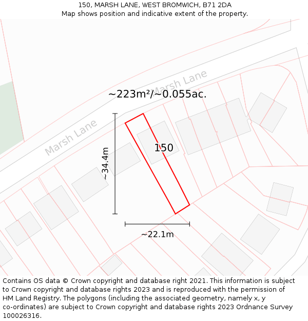 150, MARSH LANE, WEST BROMWICH, B71 2DA: Plot and title map