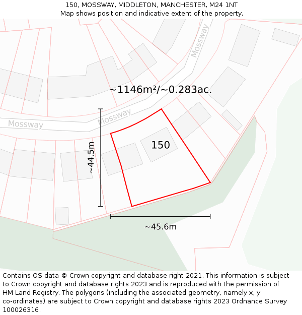 150, MOSSWAY, MIDDLETON, MANCHESTER, M24 1NT: Plot and title map