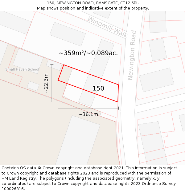 150, NEWINGTON ROAD, RAMSGATE, CT12 6PU: Plot and title map