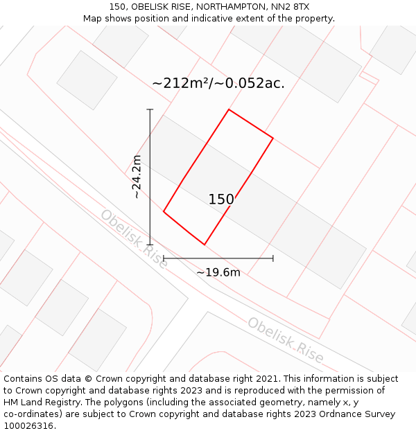 150, OBELISK RISE, NORTHAMPTON, NN2 8TX: Plot and title map