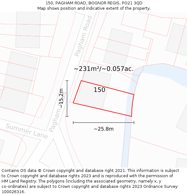 150, PAGHAM ROAD, BOGNOR REGIS, PO21 3QD: Plot and title map