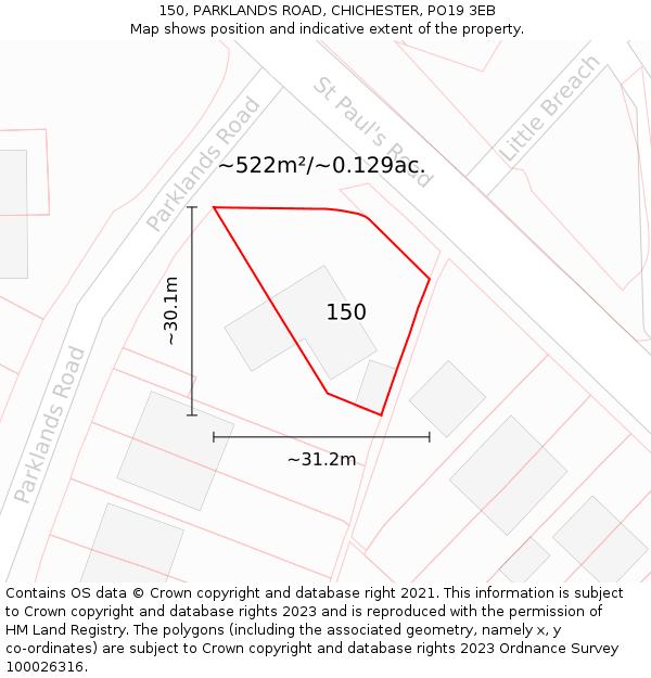 150, PARKLANDS ROAD, CHICHESTER, PO19 3EB: Plot and title map