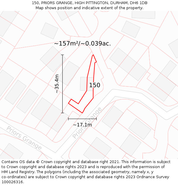 150, PRIORS GRANGE, HIGH PITTINGTON, DURHAM, DH6 1DB: Plot and title map