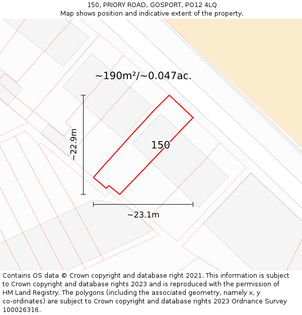 150, PRIORY ROAD, GOSPORT, PO12 4LQ: Plot and title map