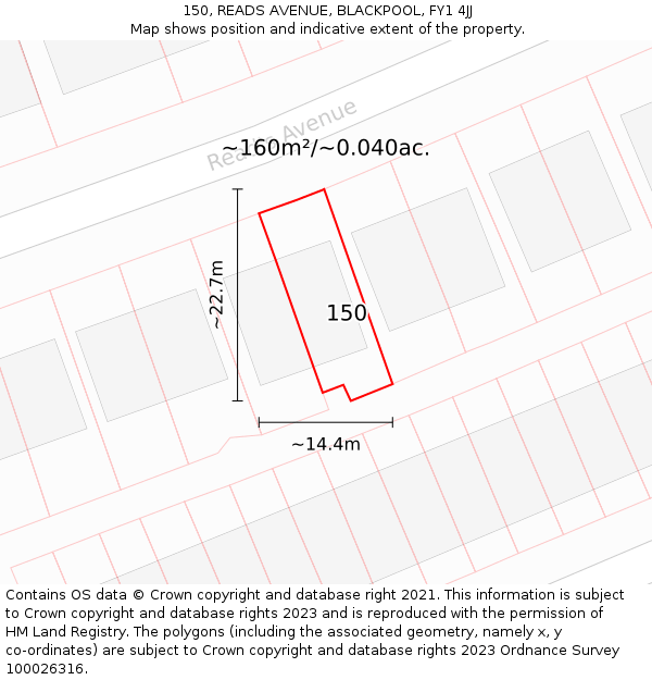 150, READS AVENUE, BLACKPOOL, FY1 4JJ: Plot and title map