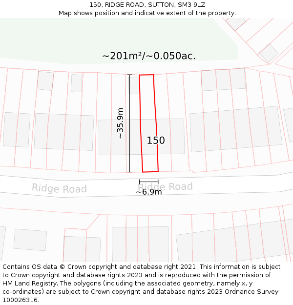 150, RIDGE ROAD, SUTTON, SM3 9LZ: Plot and title map