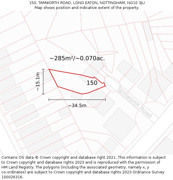 150, TAMWORTH ROAD, LONG EATON, NOTTINGHAM, NG10 3JU: Plot and title map