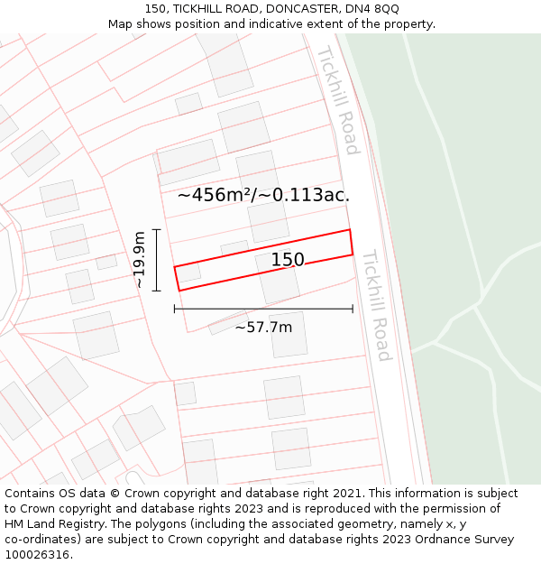 150, TICKHILL ROAD, DONCASTER, DN4 8QQ: Plot and title map