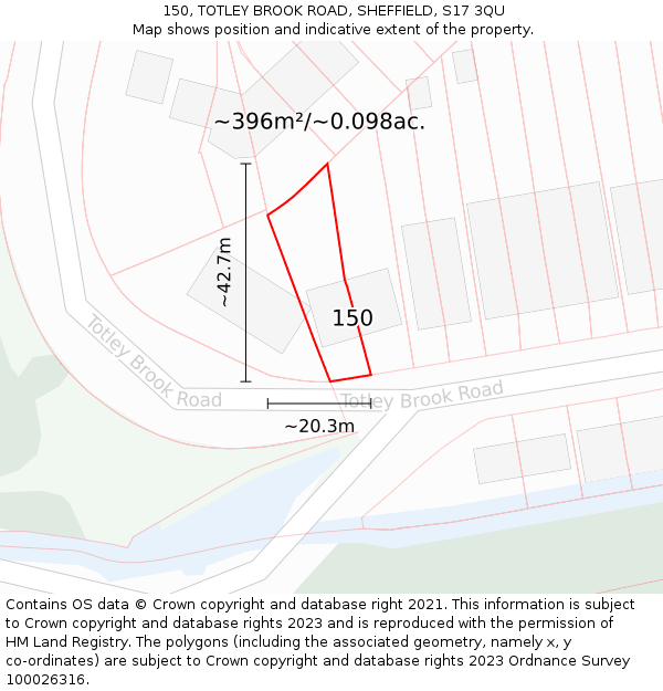 150, TOTLEY BROOK ROAD, SHEFFIELD, S17 3QU: Plot and title map