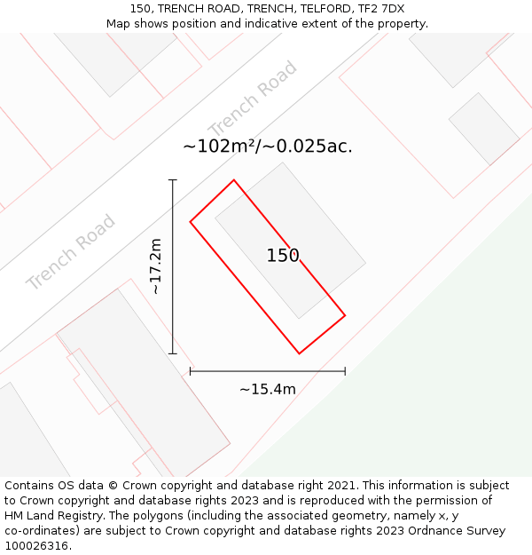 150, TRENCH ROAD, TRENCH, TELFORD, TF2 7DX: Plot and title map