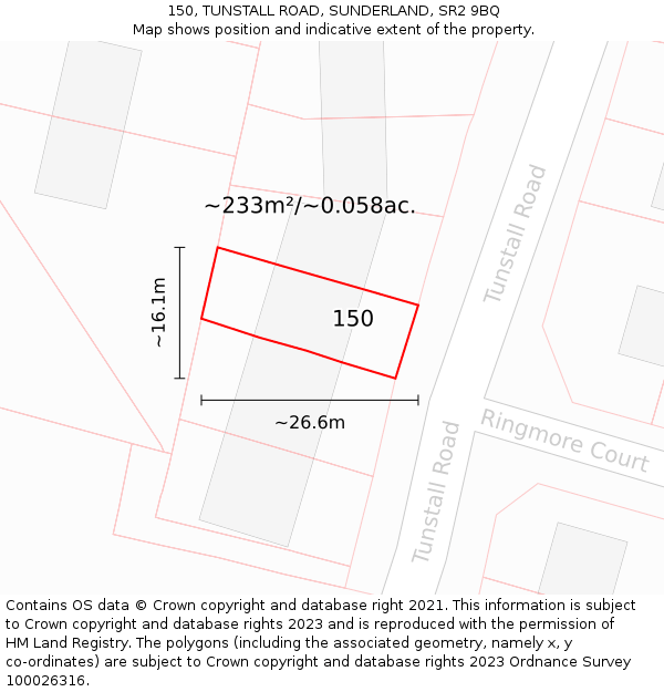 150, TUNSTALL ROAD, SUNDERLAND, SR2 9BQ: Plot and title map