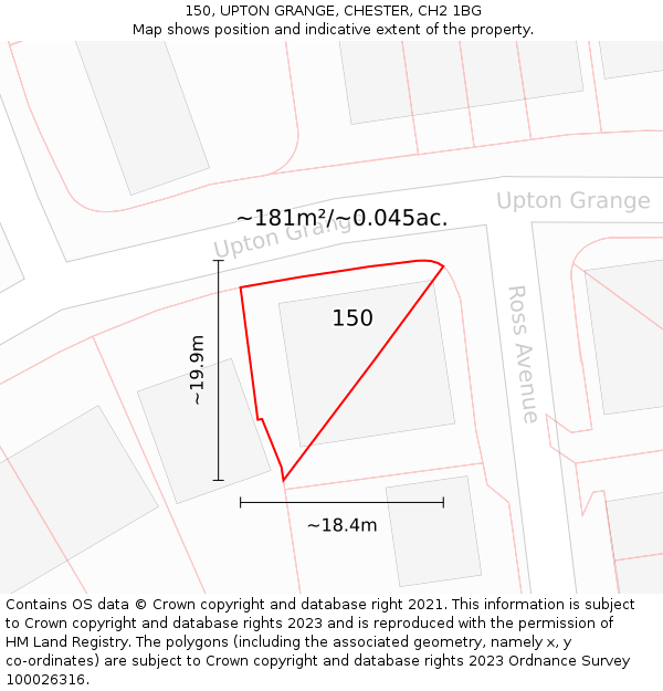 150, UPTON GRANGE, CHESTER, CH2 1BG: Plot and title map