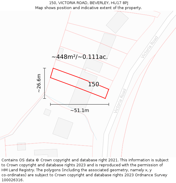 150, VICTORIA ROAD, BEVERLEY, HU17 8PJ: Plot and title map