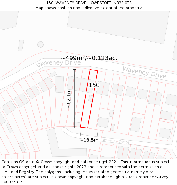 150, WAVENEY DRIVE, LOWESTOFT, NR33 0TR: Plot and title map