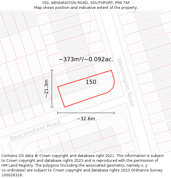 150, WENNINGTON ROAD, SOUTHPORT, PR9 7AF: Plot and title map