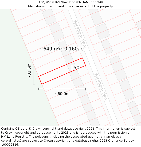 150, WICKHAM WAY, BECKENHAM, BR3 3AR: Plot and title map