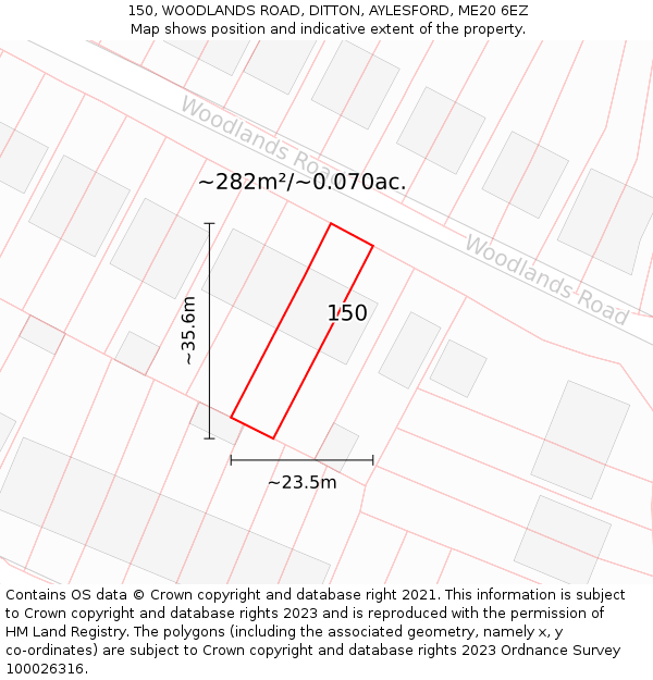 150, WOODLANDS ROAD, DITTON, AYLESFORD, ME20 6EZ: Plot and title map