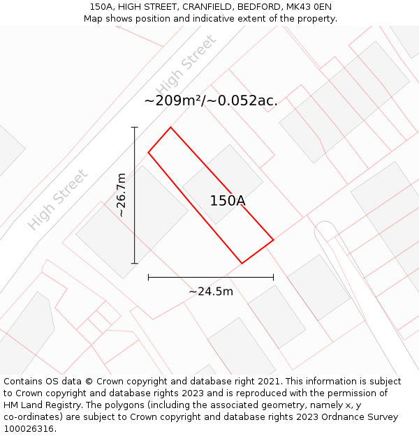 150A, HIGH STREET, CRANFIELD, BEDFORD, MK43 0EN: Plot and title map