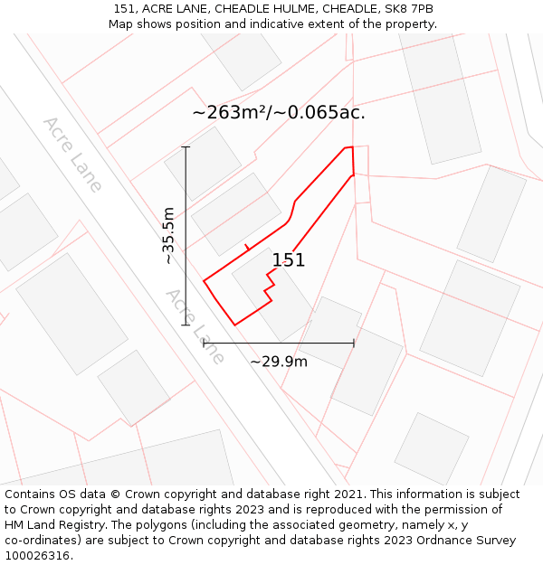 151, ACRE LANE, CHEADLE HULME, CHEADLE, SK8 7PB: Plot and title map