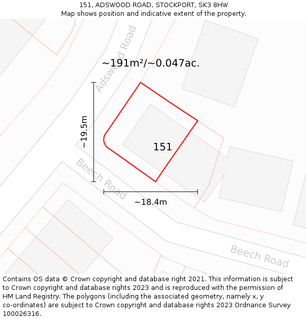 151, ADSWOOD ROAD, STOCKPORT, SK3 8HW: Plot and title map