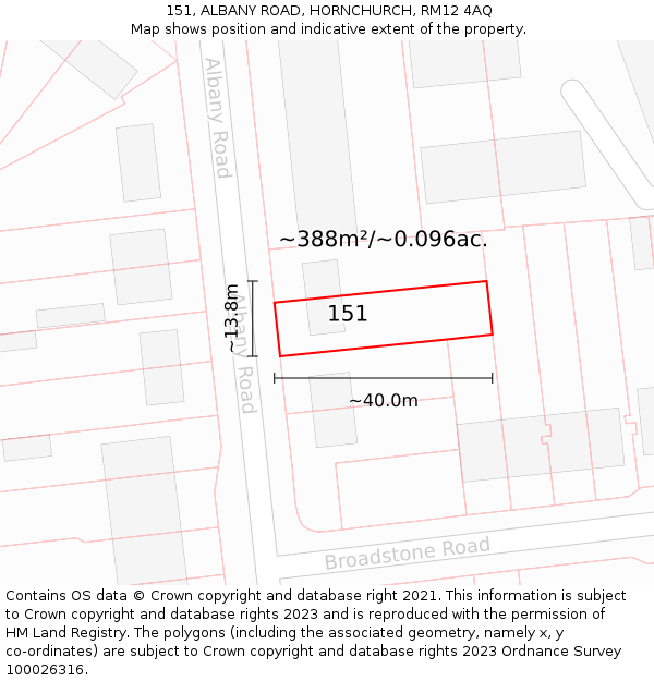 151, ALBANY ROAD, HORNCHURCH, RM12 4AQ: Plot and title map