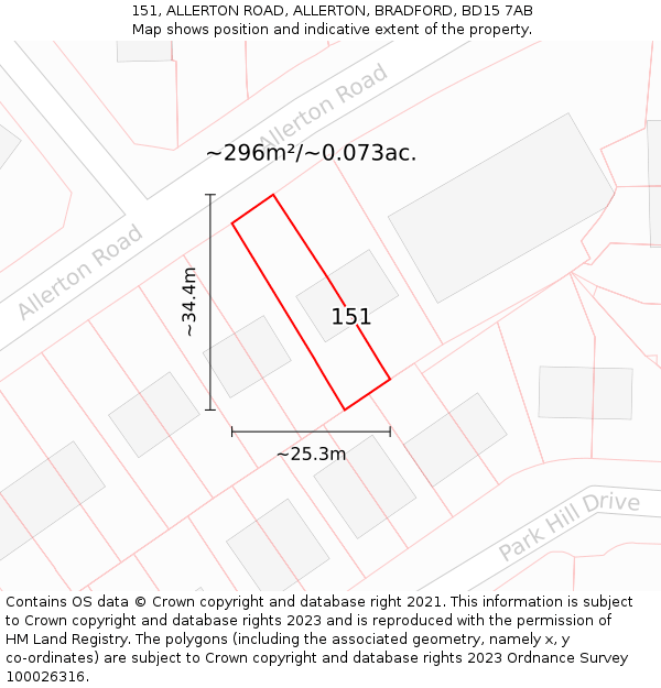 151, ALLERTON ROAD, ALLERTON, BRADFORD, BD15 7AB: Plot and title map