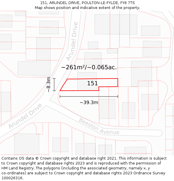 151, ARUNDEL DRIVE, POULTON-LE-FYLDE, FY6 7TS: Plot and title map