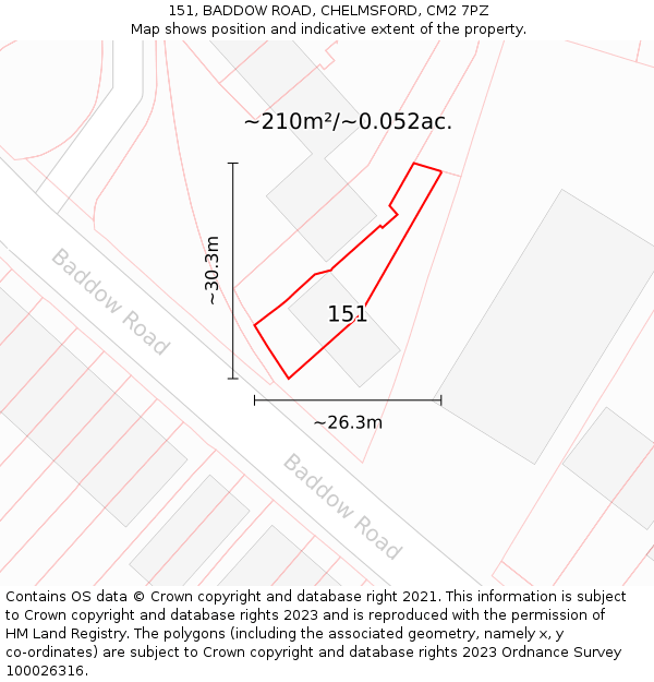 151, BADDOW ROAD, CHELMSFORD, CM2 7PZ: Plot and title map