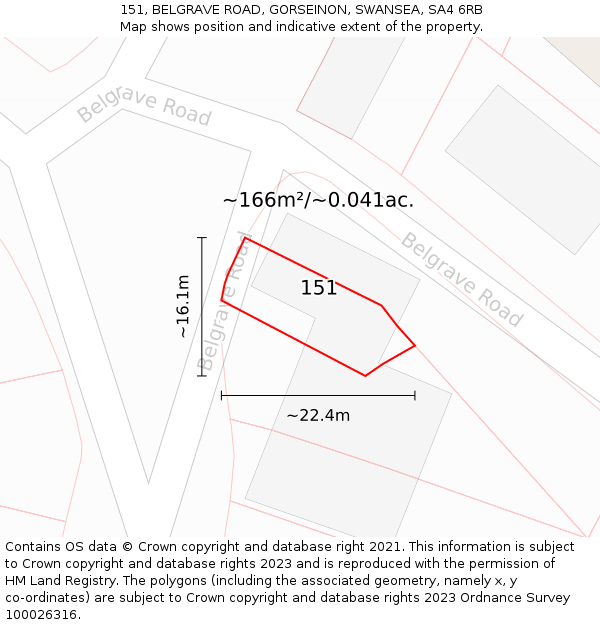 151, BELGRAVE ROAD, GORSEINON, SWANSEA, SA4 6RB: Plot and title map