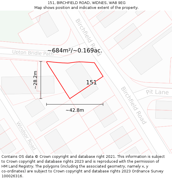 151, BIRCHFIELD ROAD, WIDNES, WA8 9EG: Plot and title map