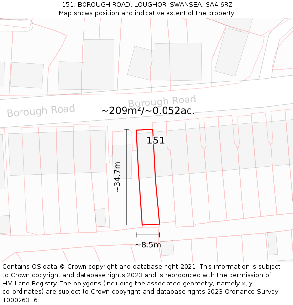 151, BOROUGH ROAD, LOUGHOR, SWANSEA, SA4 6RZ: Plot and title map