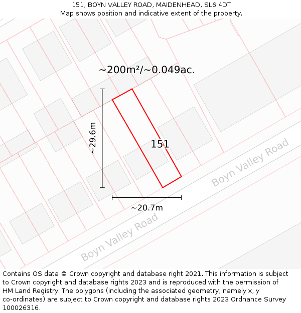 151, BOYN VALLEY ROAD, MAIDENHEAD, SL6 4DT: Plot and title map