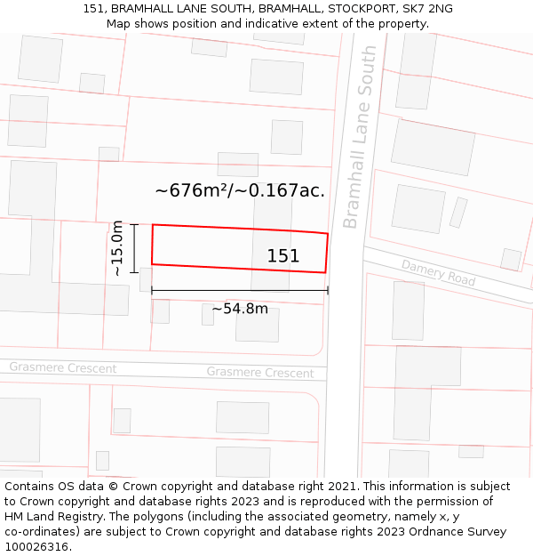 151, BRAMHALL LANE SOUTH, BRAMHALL, STOCKPORT, SK7 2NG: Plot and title map