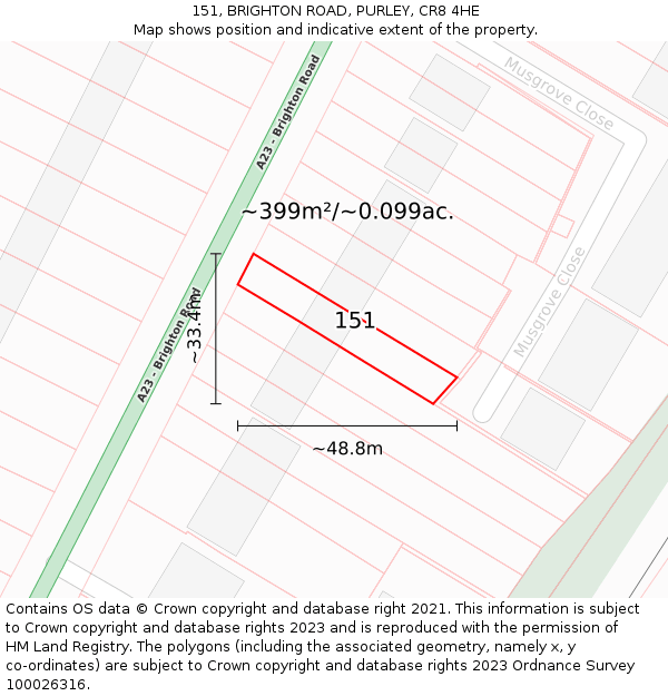 151, BRIGHTON ROAD, PURLEY, CR8 4HE: Plot and title map