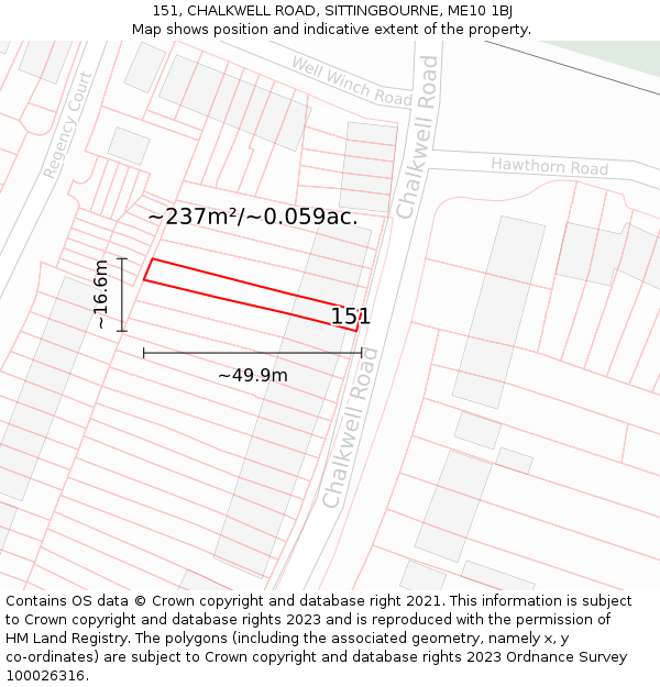 151, CHALKWELL ROAD, SITTINGBOURNE, ME10 1BJ: Plot and title map