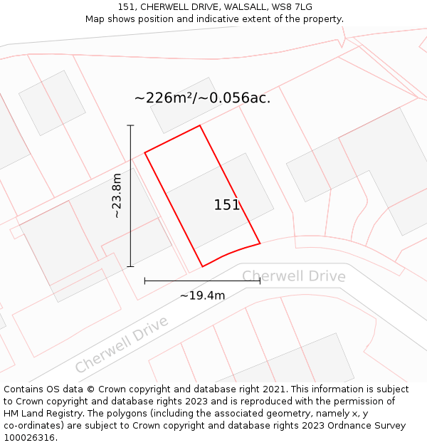 151, CHERWELL DRIVE, WALSALL, WS8 7LG: Plot and title map