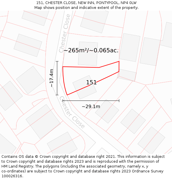 151, CHESTER CLOSE, NEW INN, PONTYPOOL, NP4 0LW: Plot and title map