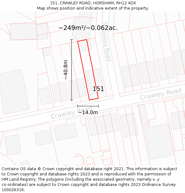 151, CRAWLEY ROAD, HORSHAM, RH12 4DX: Plot and title map